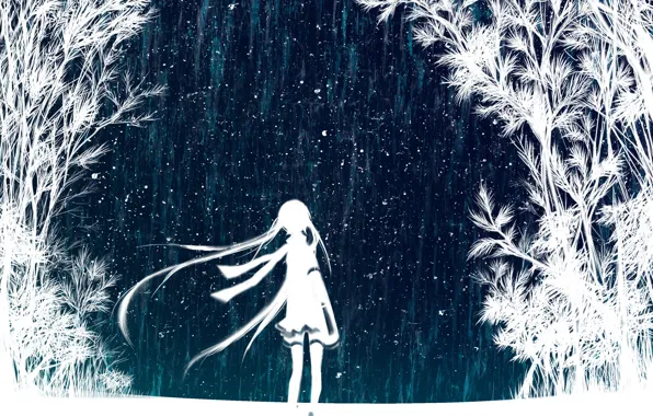 Picture the sky, girl, stars, trees, night, art, vocaloid, hatsune miku, Vocaloid, Hatsune Miku
