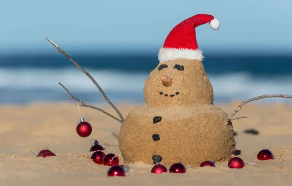 Australia, Christmas, Santa, cap, snowman made of sand