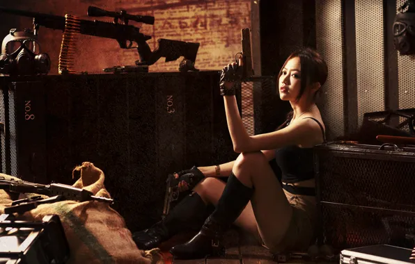 Picture East, composition, girl, look, weapons, gun