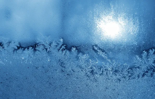 Cold, winter, frost, glass, the sun, drops, light, snow