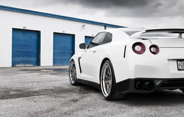 White, the sky, composition, Nissan, white, GT-R, Nissan, the rear part