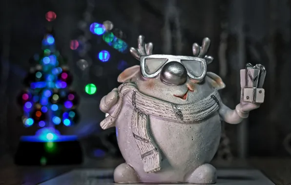 Winter, lights, holiday, toy, new year, deer, scarf, glasses