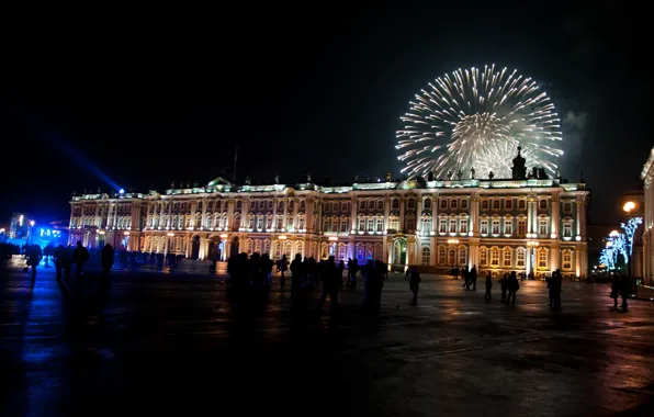 Night, new year, salute, Saint Petersburg, the winter Palace