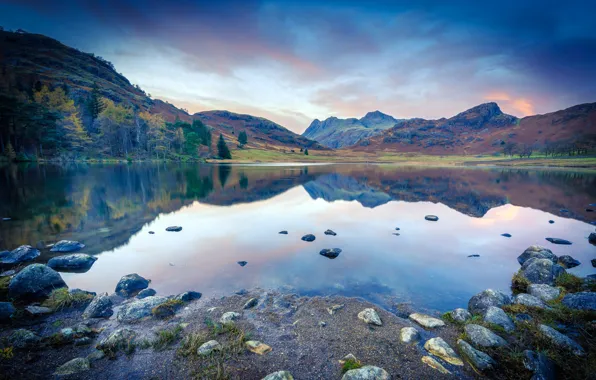 Autumn, Lake, Stones, Hills, UK, Autumn, Lake, Stones