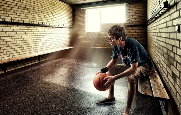 The ball, athlete, locker room, before the game