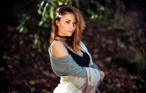 Model, portrait, makeup, Mike, hairstyle, brown hair, jacket, nature