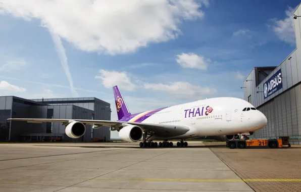 Picture Clouds, The plane, Day, Wings, Aviation, A380, Airbus, Airliner