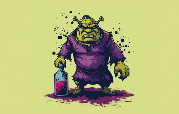 Picture art, liquid, purple, angry, shrek