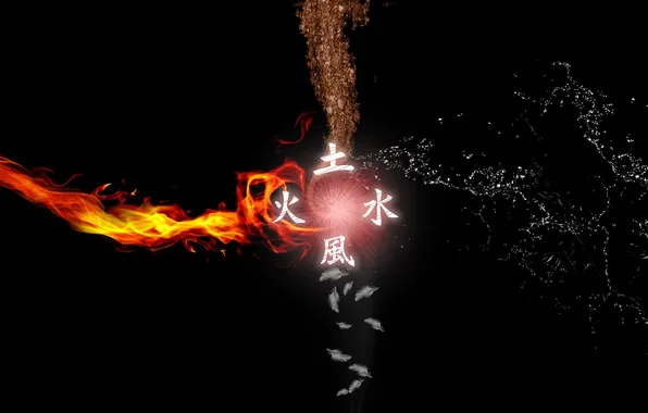 Water, fire, earth, art, the air, Anime, black background, Avatar