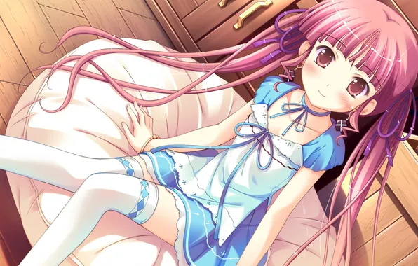 Picture look, girl, pillow, blush, sitting, anime, art, minette
