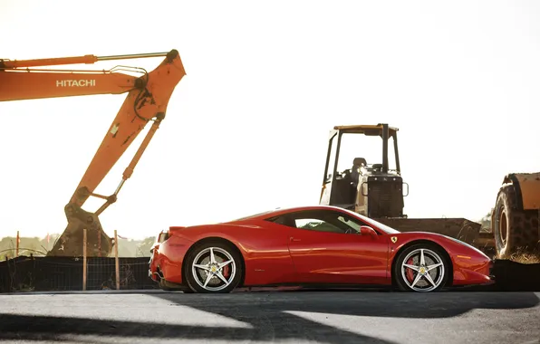 Picture red, shadow, profile, red, ferrari, Ferrari, excavator, Italy