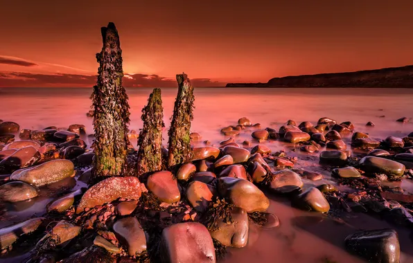 Picture sea, sunset, stones