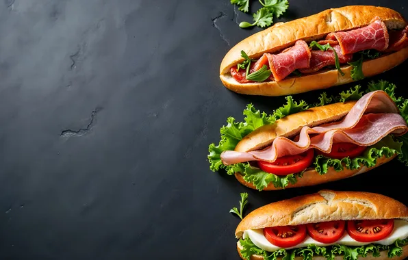 Picture bread, sandwich, tomatoes, salad, ham