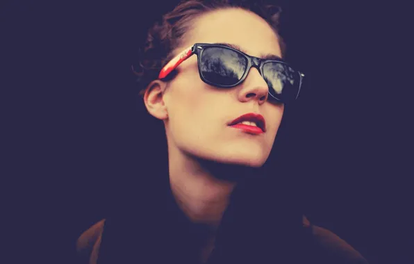 Girl, lipstick, glasses, lips, red