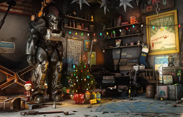 Christmas, New year, Weapons, Decoration, Garage, Holiday, Fallout, Art