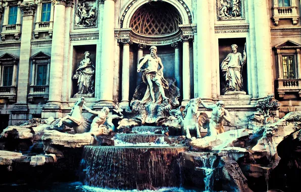 Water, the building, Rome, Italy, fountain, statues, The Trevi Fountain