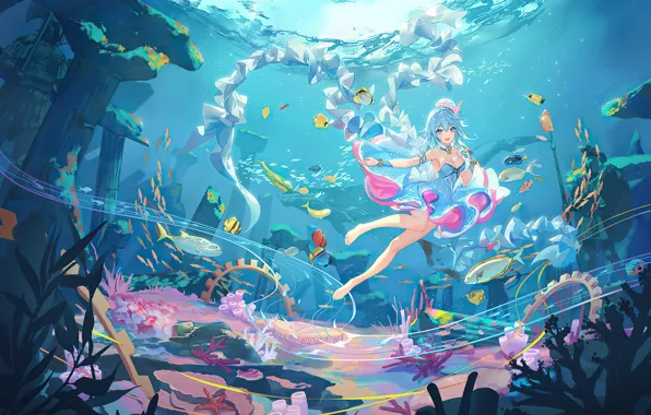 Girl, the ocean, Vocaloid, Vocaloid, reef, Hai Yi