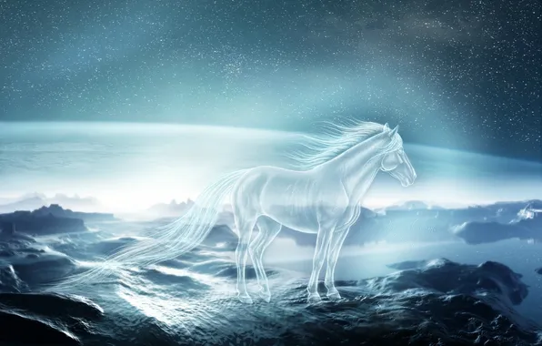 Picture the sky, look, stars, fiction, horse, art, mane, Ghost