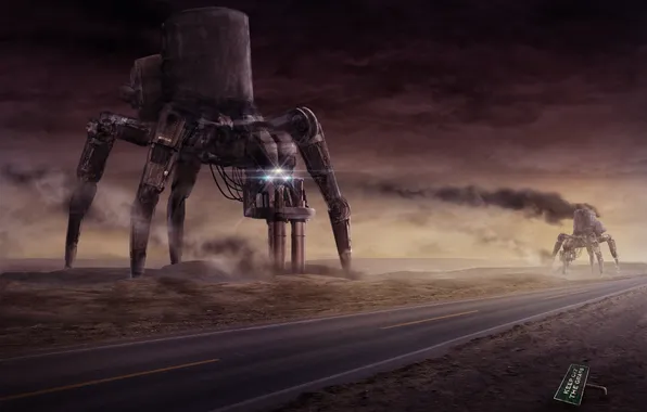 Picture road, spiders, robots, America, The Driller