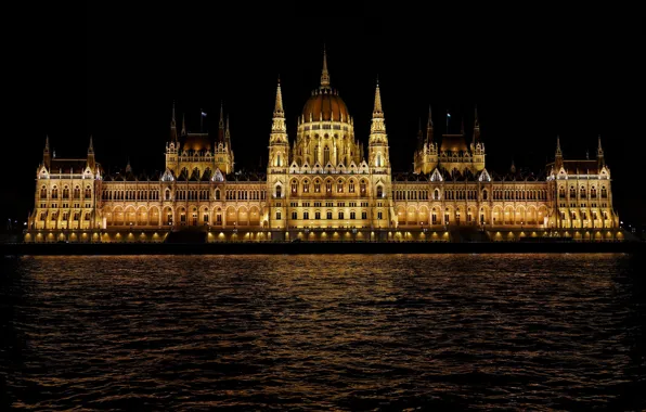 Water, night, Hungary, Budapest