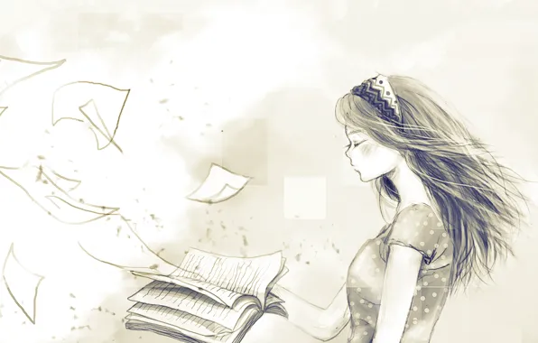 Girl, the wind, book, page