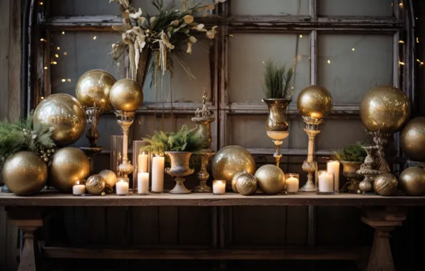 Balls, gold, Board, Christmas, New year, gold plated, gold, Christmas decorations