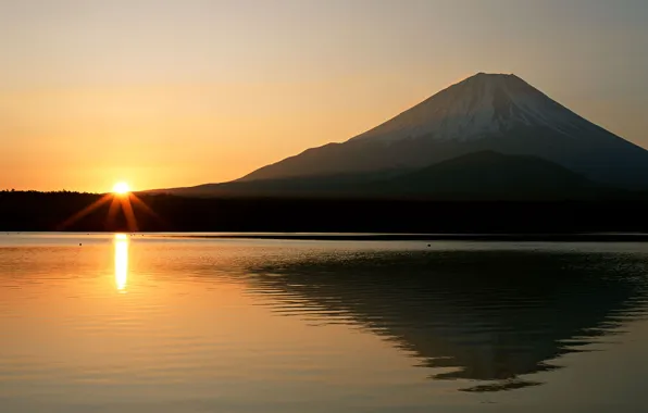 Picture river, dawn, shore, Mountain