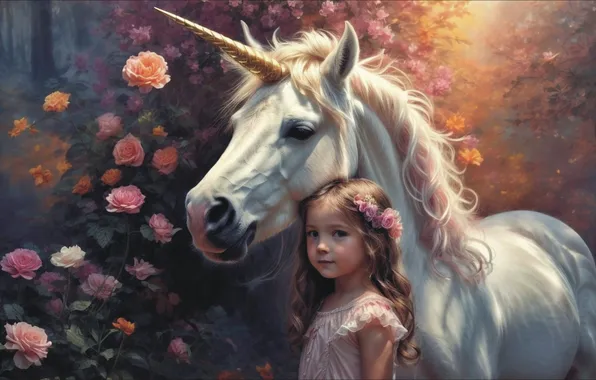 Fiction, pair, unicorn, girl, ART, ART, two, unicorn