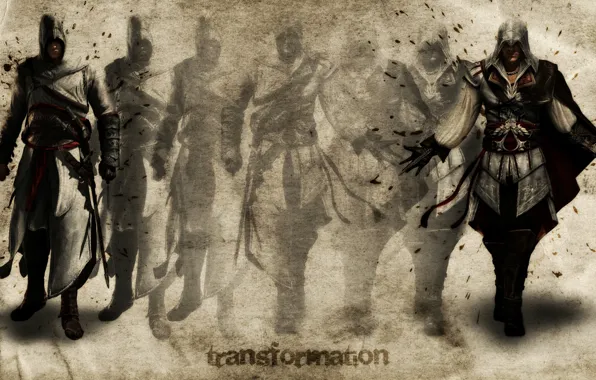 Picture art, Altair, assassin's creed, transformation, Ezio, transformation