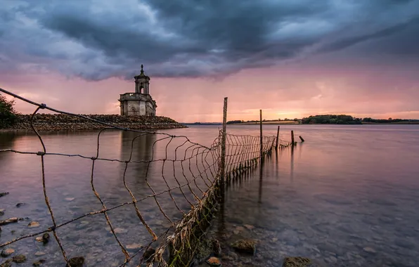 Landscape, sunset, river, the fence