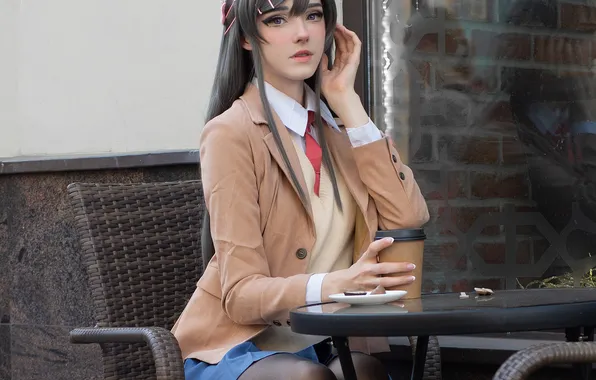 Beautiful, Asian, Model, Glass, Coffee, Table, Woman, Cute