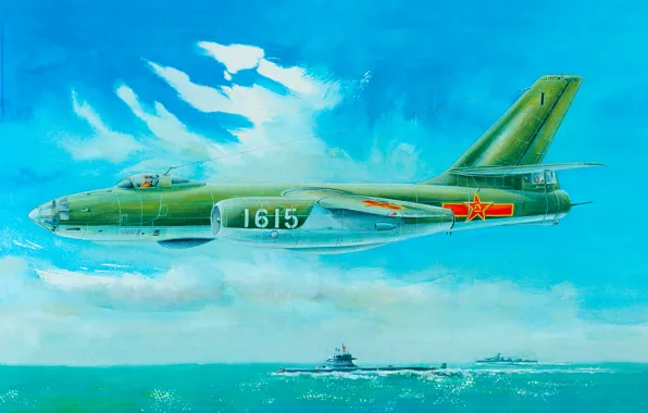 Picture Sea, bomber, Art, Aviation, scout, Ilyushin, Il-28, Flies