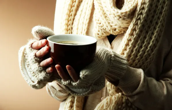 Winter, girl, heat, background, Wallpaper, mood, hands, scarf