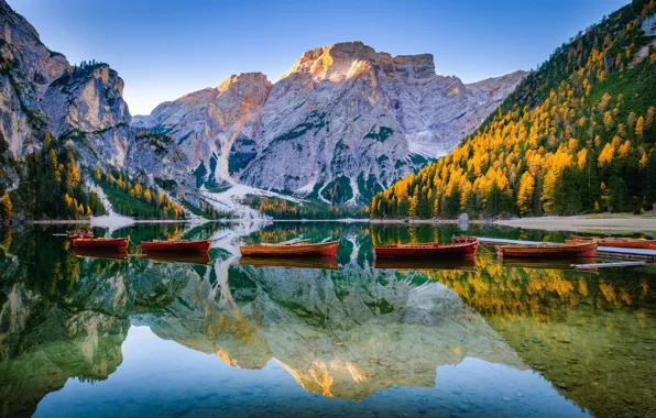 Picture landscape, mountains, nature, lake, reflection, boats, Italy, forest