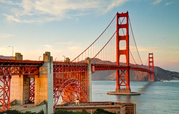 Picture the sky, clouds, mountains, bridge, Strait, support, Golden Gate, San Francisco