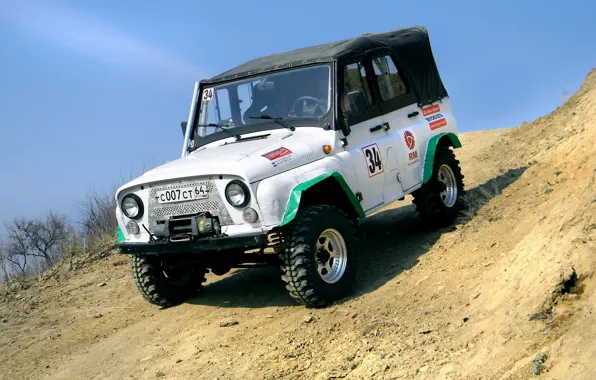 Sand, sport, slope, jeep, SUV, off road, UAZ, winch