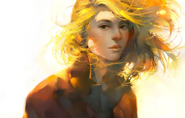 Girl, light, face, art, art