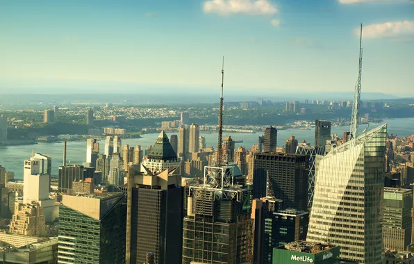 Picture the sky, river, skyscraper, home, USA, new york, spire