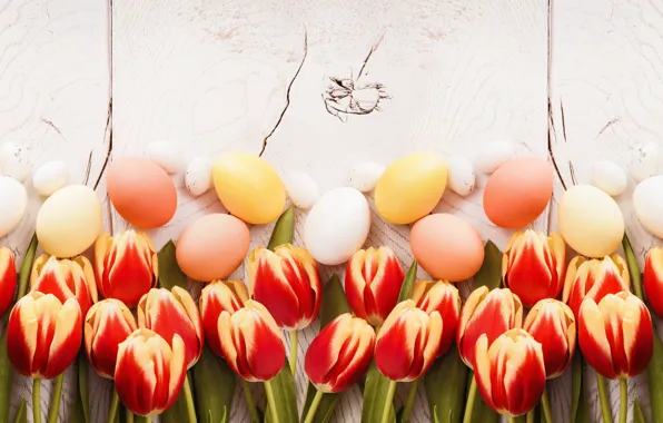 Picture Easter, tulips, wood, tulips, spring, Easter, eggs, decoration