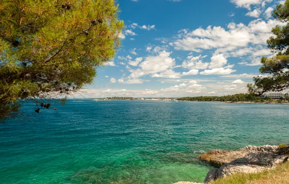 Sea, the sun, clouds, coast, Croatia, Istarska