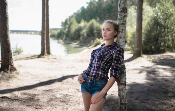 Tree, pretty, blonde, forrest, Lebedev Dmitriy