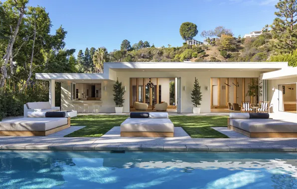 House, Villa, pool, USA, architecture, terrace, building, Beverly Hills