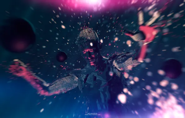 Abstract, light, explosion, white, black, blue, pink, man