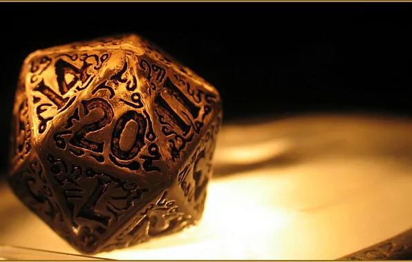 Gold, dice, decorated, 1d20