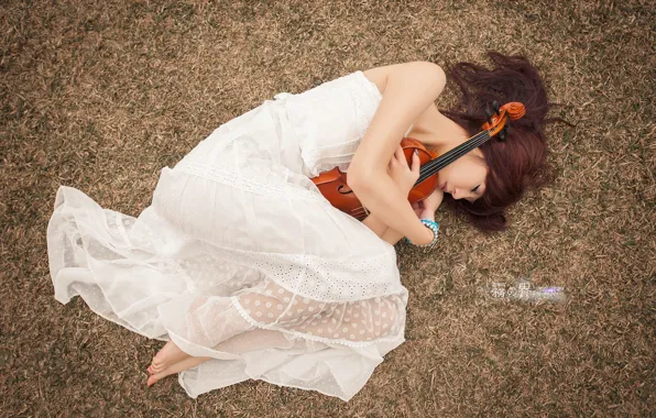Girl, pose, music, violin