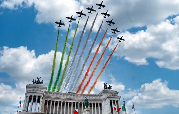 The sky, Clouds, Aircraft, Flag, Rome, Holiday, Rome, Italian Republic Day