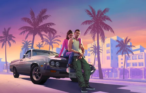 Machine, Palm trees, Vice City, Lucia Grand Theft Auto, Full Official Art
