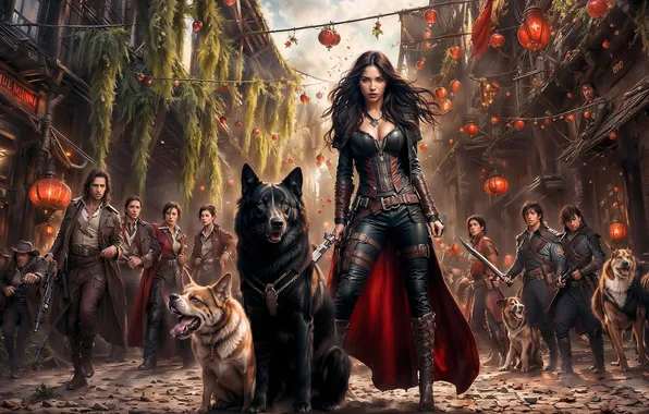 Dogs, girl, people, new year, Christmas, people