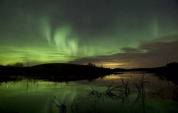 Picture landscape, Northern lights, night star