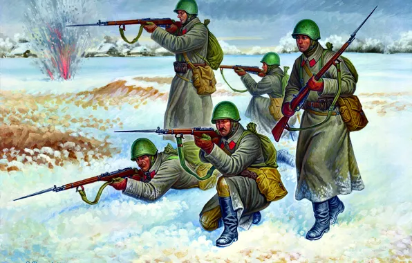 Winter, Soldiers, USSR, Mosin Rifle, The Red Army, WWII